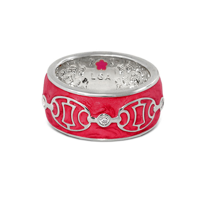 Laguna Links Band Ring pink enamel with silver link motif and diamond by Lauren G Adams on Tampa Home & Garden Store