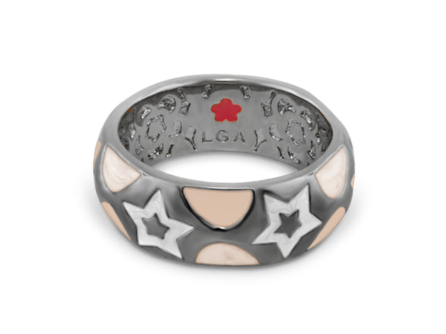 Star Light Ring band by Lauren G Adams; silver tone with peach enamel and star cutouts on Tampa Home & Garden Store