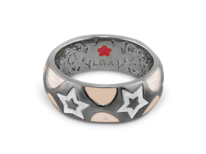 Star Light Ring band by Lauren G Adams; silver tone with peach enamel and star cutouts on Tampa Home & Garden Store