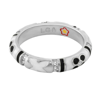 Floral Knight Stackable Ring by Lauren G Adams, silver band with black enamel and crystals on Tampa Home & Garden Store