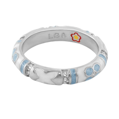 Floral Knight Stackable Ring Lauren G Adams blue enamel petals with crystal accents on Tampa Home & Garden Store