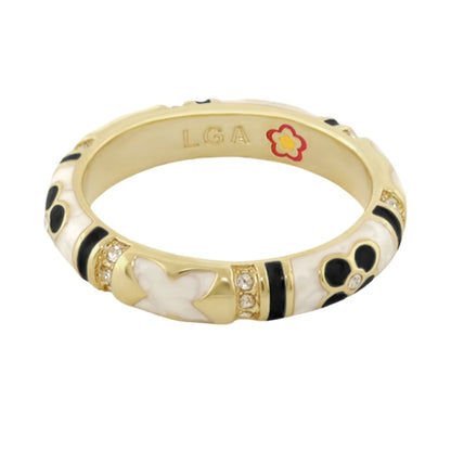 Floral Knight Stackable Ring Lauren G Adams gold band with white and black enamel petals on Tampa Home & Garden Store