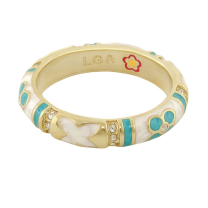 Floral Knight Stackable Ring by Lauren G Adams, gold-tone with white turquoise enamel on Tampa Home & Garden Store