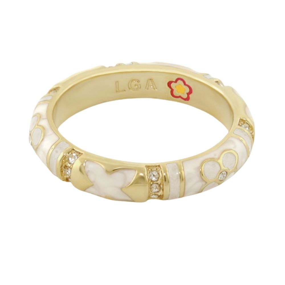 Floral Knight Stackable Ring by Lauren G Adams, gold-tone band with enamel florals and crystals on Tampa Home & Garden Store