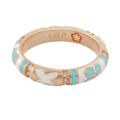 Floral Knight Stackable Ring by Lauren G Adams, rose-gold with turquoise enamel accents on Tampa Home & Garden Store