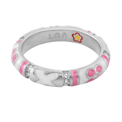 Floral Knight Stackable Ring, silver band with pink enamel flowers and crystals by LGA on Tampa Home & Garden Store