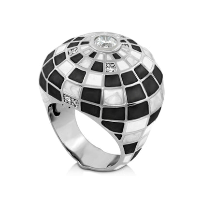 Sundial ring, silver cocktail ring with black and white mosaic and crystal by Lauren G Adams on Tampa Home & Garden Store