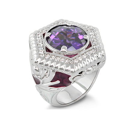 Lauren G Adams Royal Knight cocktail ring, silver setting, large purple gemstone with pavé halo on Tampa Home & Garden Store
