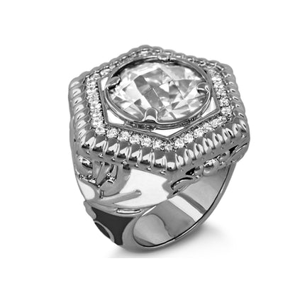 Royal Knight Cocktail Ring; silver band with a large oval clear gemstone and pavé diamonds on Tampa Home & Garden Store