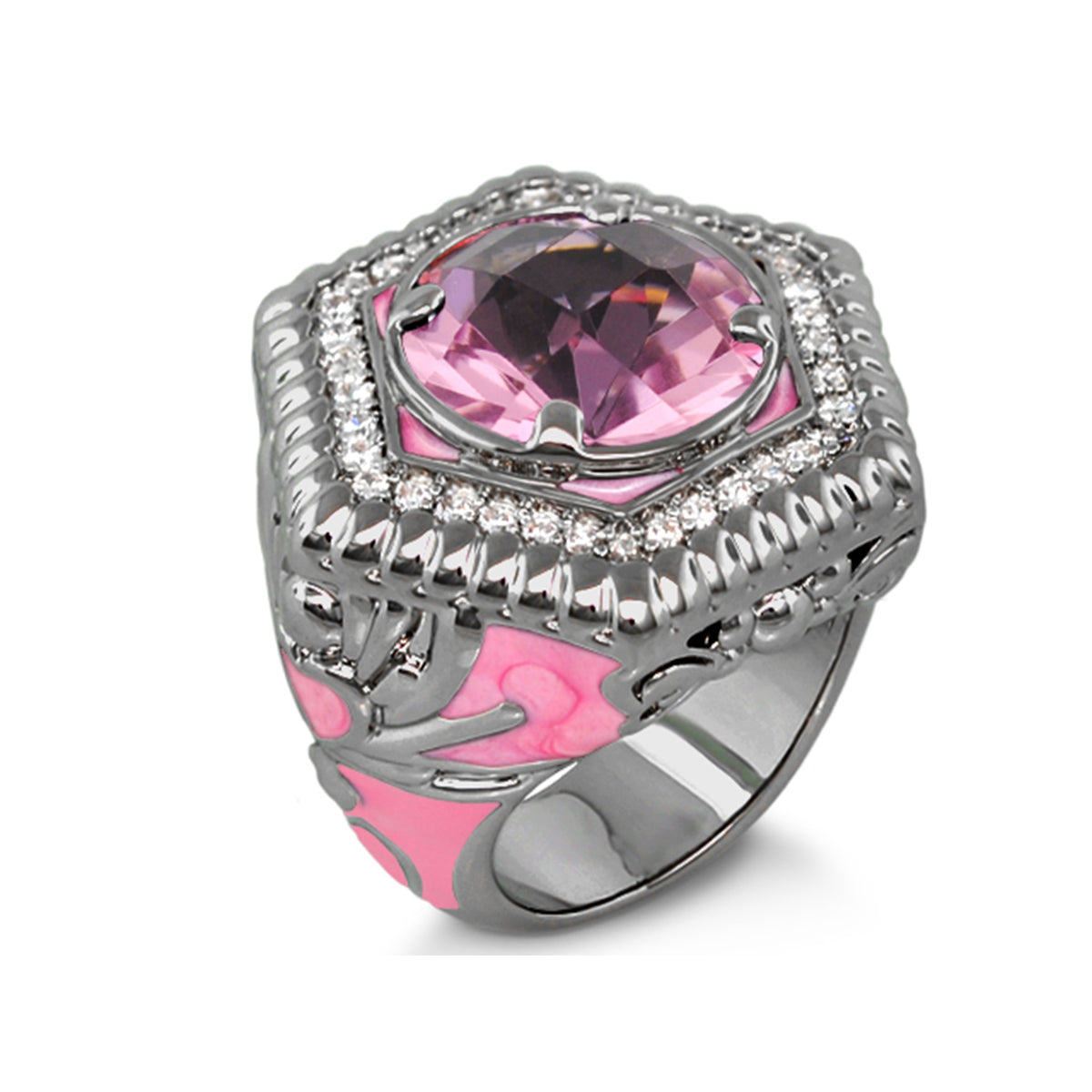 Royal Knight Cocktail Ring by Lauren G Adams, pink enamel ring with pink gemstone on Tampa Home & Garden Store