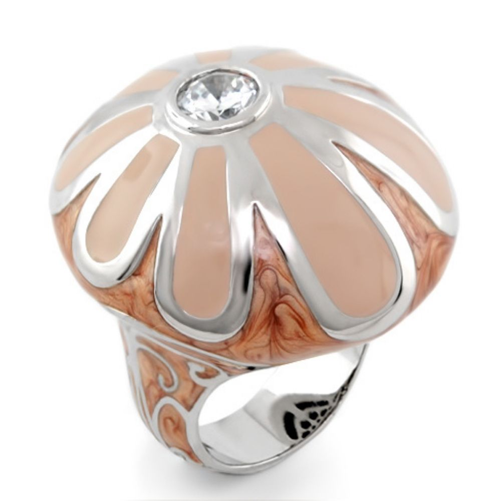 Pink Flower Enamel And Gold Statement Ring