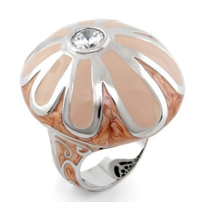 Pink Flower Enamel And Gold Statement Ring