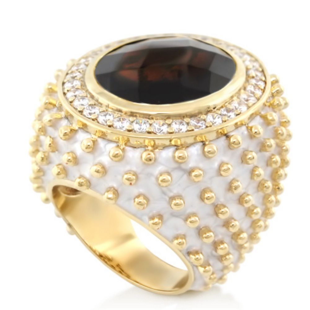 Fresh Fantasy Cocktail Ring Pavé Halo Dome gold ring with black center stone on Tampa Home & Garden Store