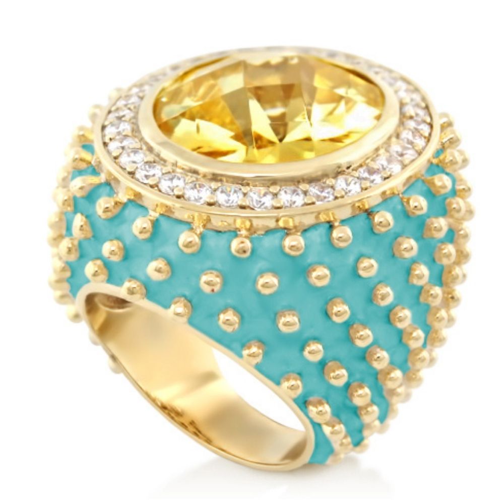 Fresh Fantasy Cocktail Ring by Lauren G Adams with turquoise band, gold beads, and pavé halo on Tampa Home & Garden Store