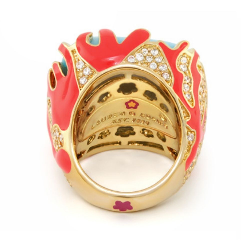 Pretty Little Things Ring sea life coral motif, gold-plated with crystals, Lauren G Adams on Tampa Home & Garden Store