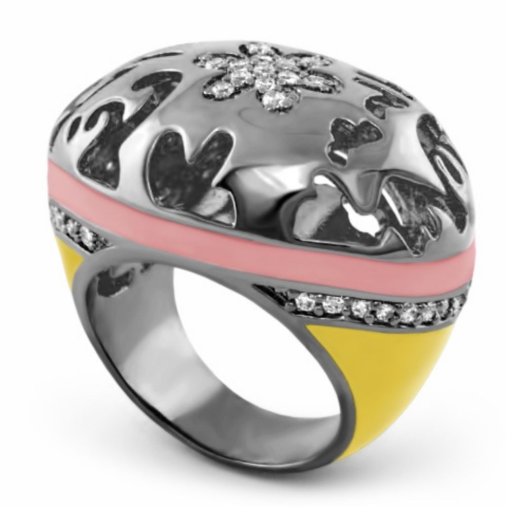 Allure Cocktail Ring by Lauren G Adams, silver-tone pink enamel band and yellow accents on Tampa Home & Garden Store