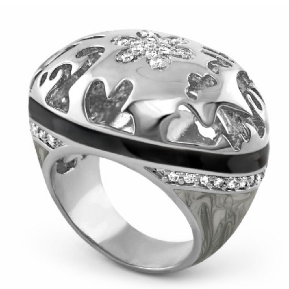 Allure Cocktail Ring by Lauren G Adams, silver-toned ring with diamond-studded floral top on Tampa Home & Garden Store