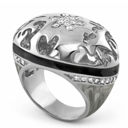Allure Cocktail Ring by Lauren G Adams, silver-toned ring with diamond-studded floral top on Tampa Home & Garden Store