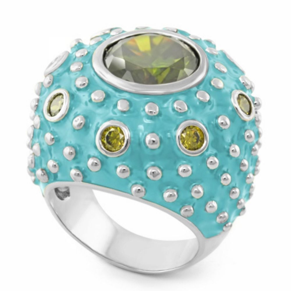Rock N' Roll Cocktail Ring turquoise domed ring with olive-green center stone on Tampa Home & Garden Store