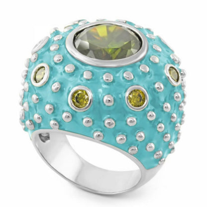 Rock N' Roll Cocktail Ring turquoise domed ring with olive-green center stone on Tampa Home & Garden Store