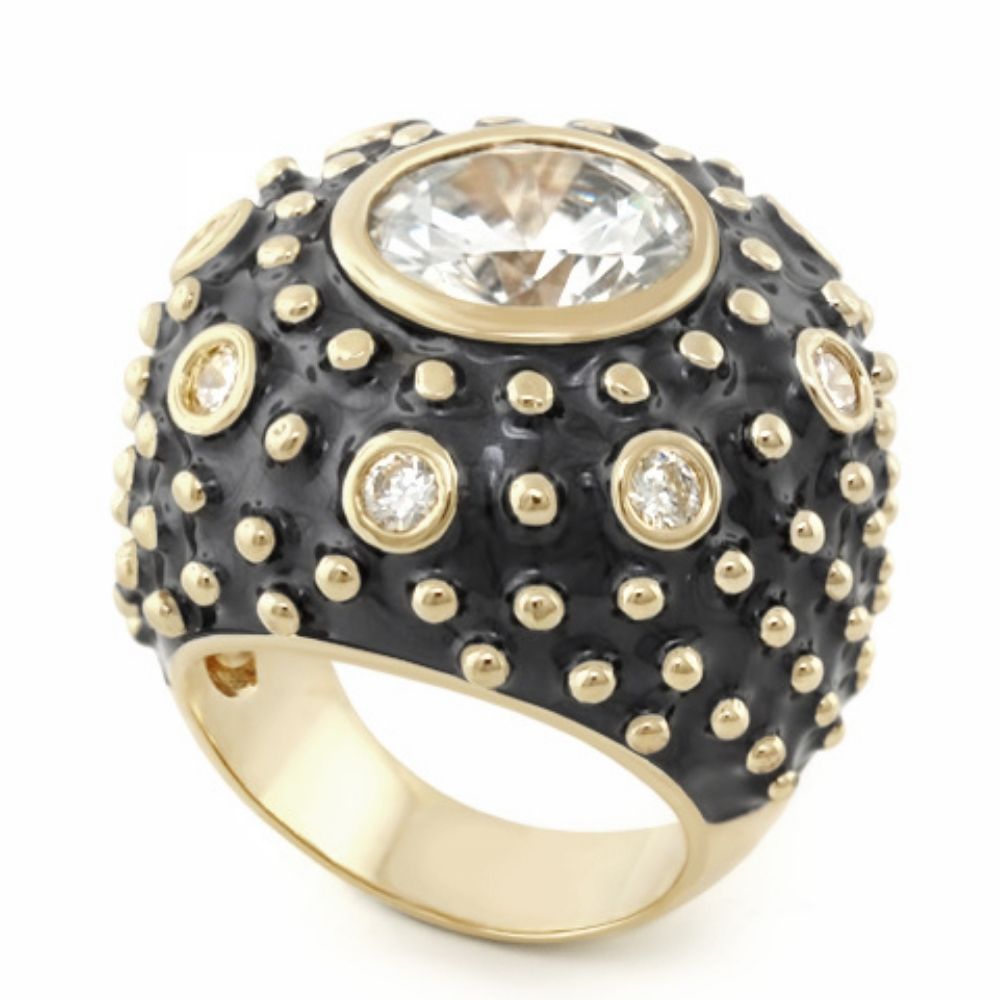 Rock N' Roll Cocktail Ring Lauren G Adams; black textured dome with gold studs and bezel crystals on Tampa Home & Garden Store