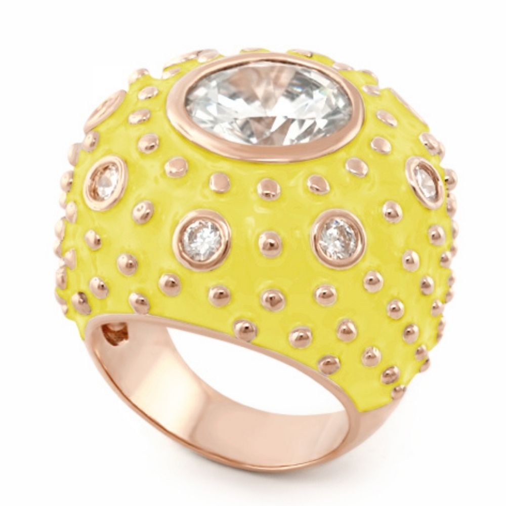 Rock N' Roll Cocktail Ring, Lauren G Adams neon yellow enamel with rose gold studs on Tampa Home & Garden Store