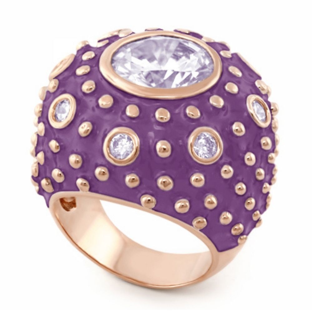 Rock N' Roll Cocktail Ring purple enamel with gold dot studs and crystal center Lauren G Adams on Tampa Home & Garden Store