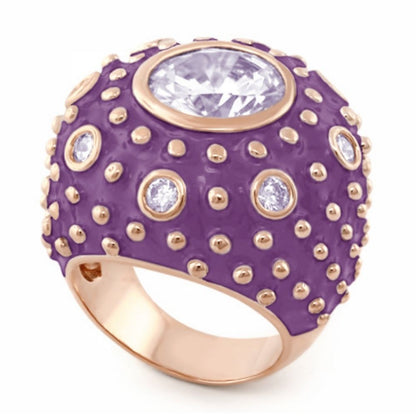Rock N' Roll Cocktail Ring purple enamel with gold dot studs and crystal center Lauren G Adams on Tampa Home & Garden Store