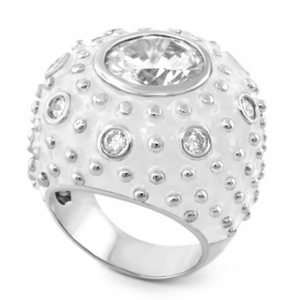 Rock N' Roll Cocktail Ring by Lauren G Adams, silver-tone dome with crystal and pave dots on Tampa Home & Garden Store