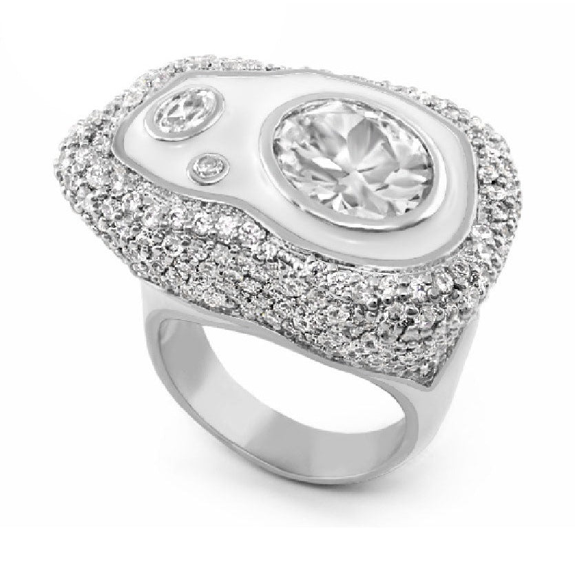 Fire And Ice cocktail ring by Lauren G Adams, silver-tone with large central crystal on Tampa Home & Garden Store