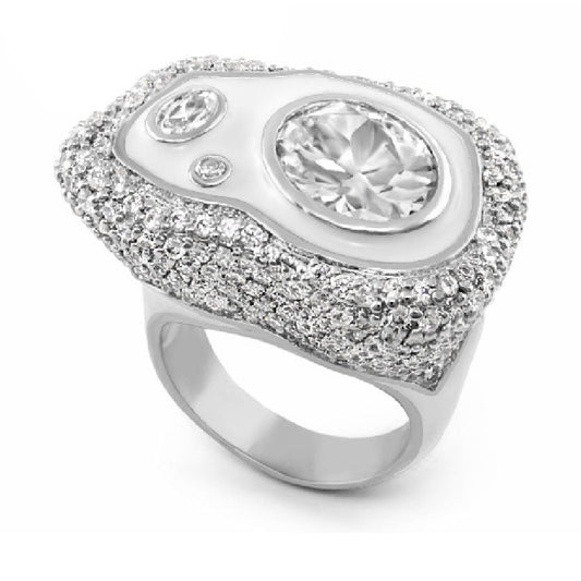 Fire And Ice cocktail ring by Lauren G Adams, silver-tone with large central crystal on Tampa Home & Garden Store