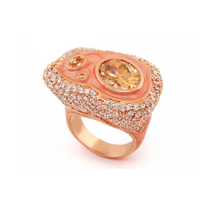 Fire And Ice cocktail ring by Lauren G Adams in rose gold with peach gem and pavé diamonds on Tampa Home & Garden Store