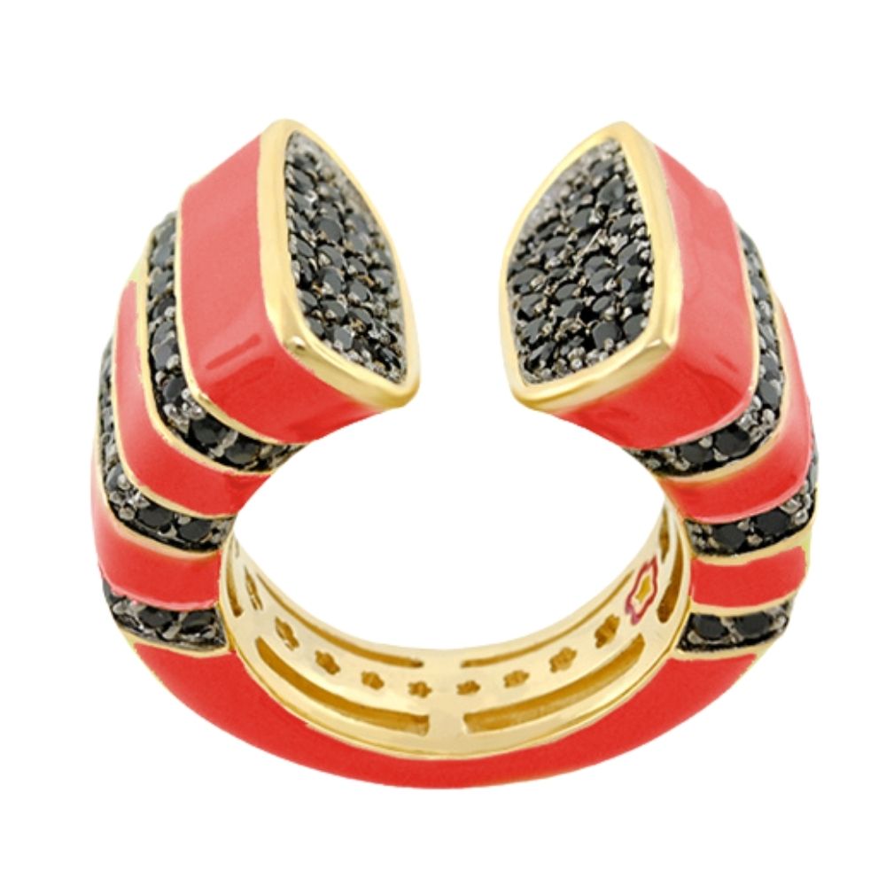 Cocktail Ring Earth Wind and Fire Ridged Pave red enamel with gold-tone by Lauren G Adams on Tampa Home & Garden Store