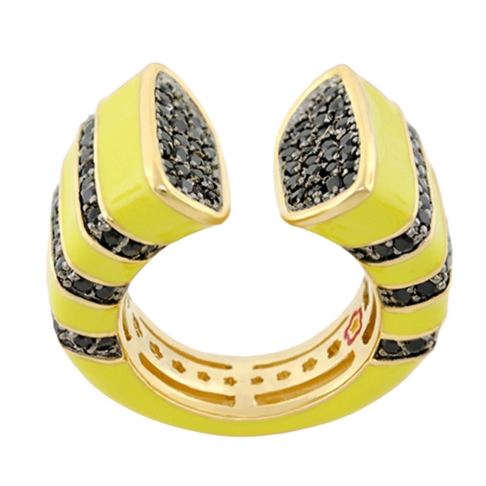 Earth Wind and Fire Ridged Pavé yellow enamel cocktail ring with black pavé by Lauren G Adams on Tampa Home & Garden Store