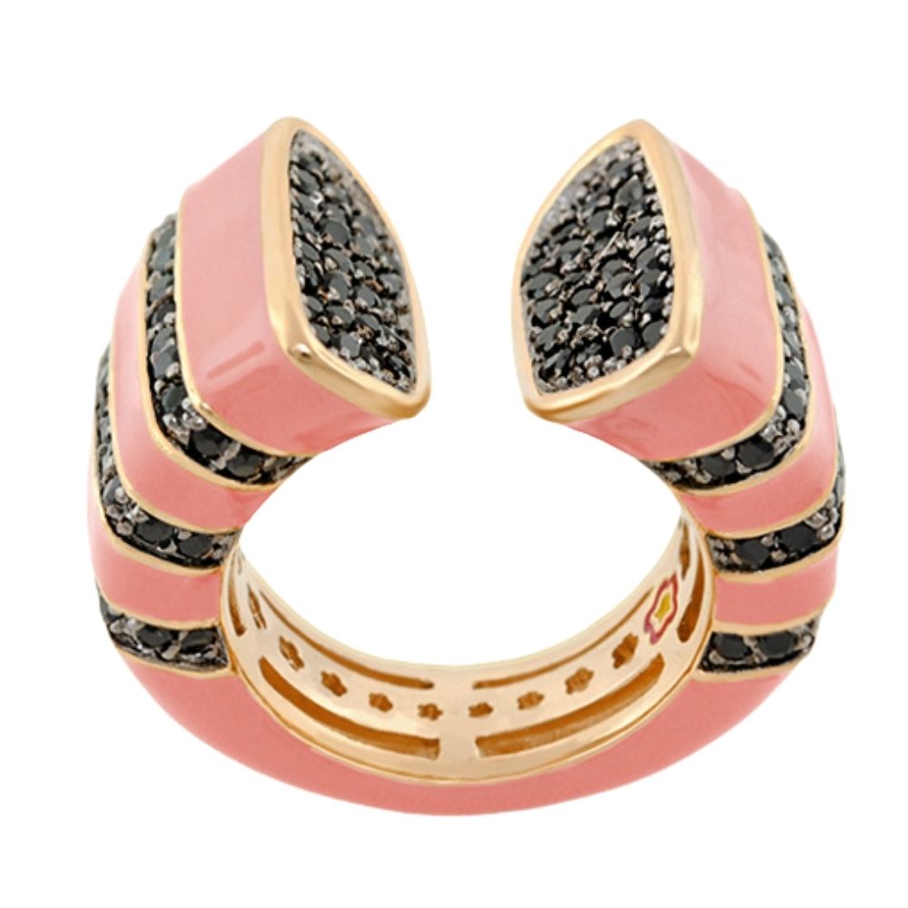 Earth Wind Fire Ring Ridged Pavé pink enamel with black pavé Lauren G Adams on Tampa Home & Garden Store