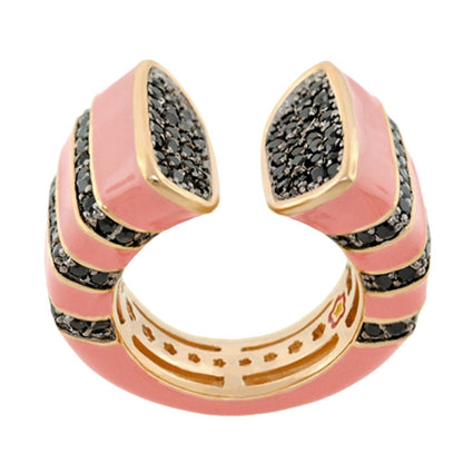 Earth Wind Fire Ring Ridged Pavé pink enamel with black pavé Lauren G Adams on Tampa Home & Garden Store