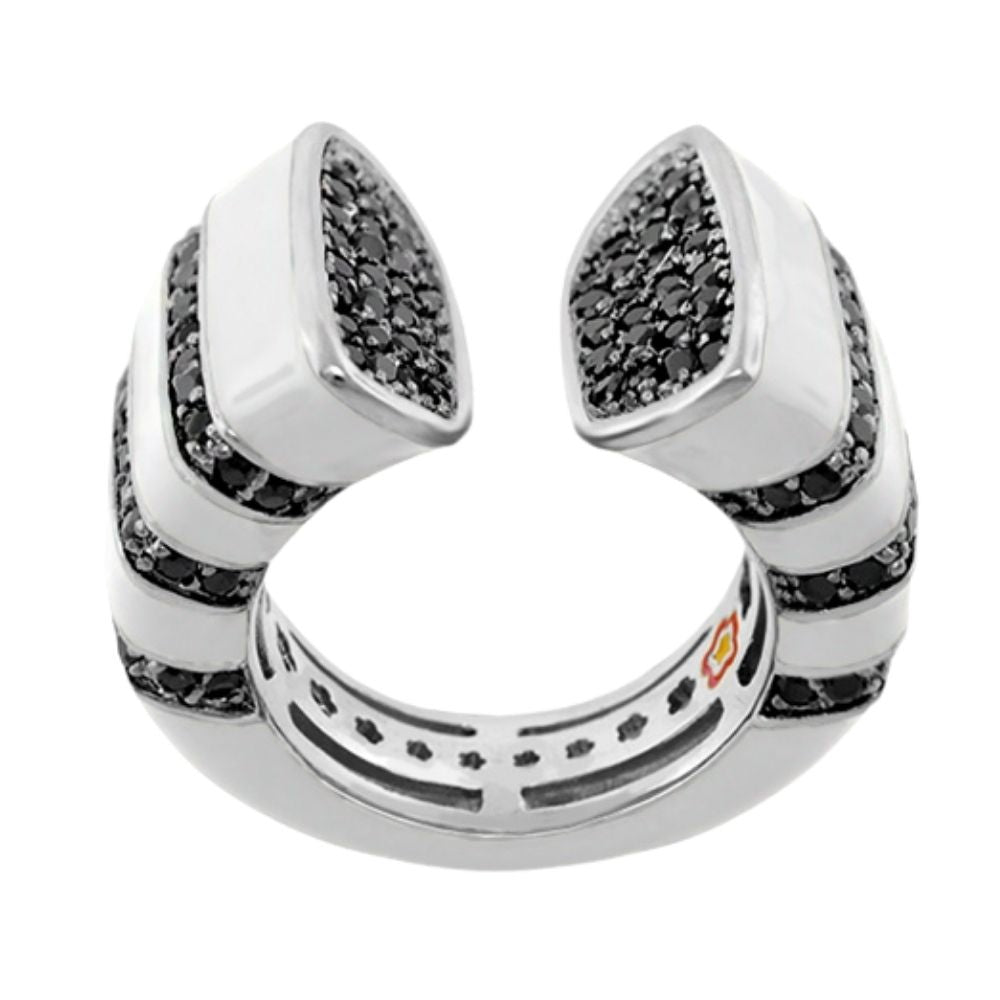 Earth Wind and Fire Ring Ridged Pavé, by Lauren G Adams, silver-tone with black pavé on ends on Tampa Home & Garden Store