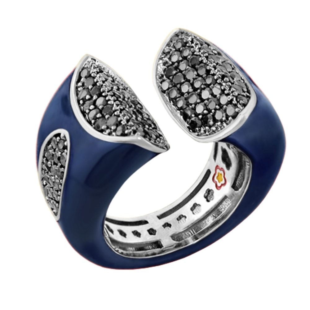 Earth Wind and Fire Ring by Lauren G Adams — blue enamel open-cuff with pavé stones at ends on Tampa Home & Garden Store