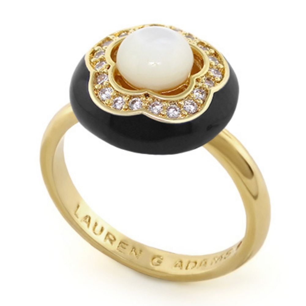 Floral Days Ring gold cocktail ring with black enamel flower, pearl center by Lauren G Adams on Tampa Home & Garden Store