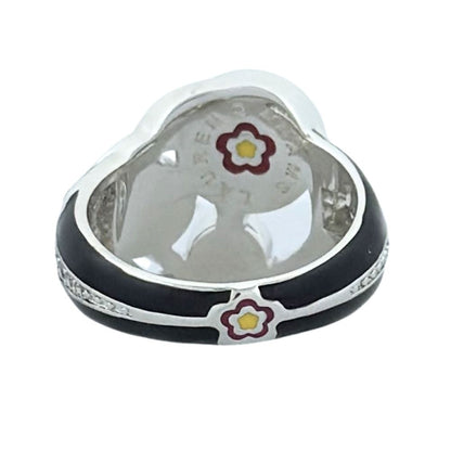 Eclipse Ring by Lauren G Adams, black enamel band with silver setting and floral motif on Tampa Home & Garden Store