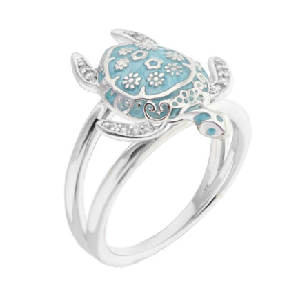 Sea Turtle Ring by Lauren G Adams in silver with turquoise floral enamel shell on Tampa Home & Garden Store