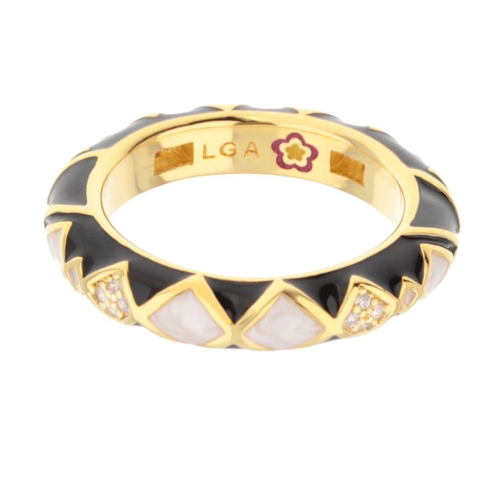 Fierce Edge Stackable Ring in black enamel with gold edge by Lauren G Adams on Tampa Home & Garden Store