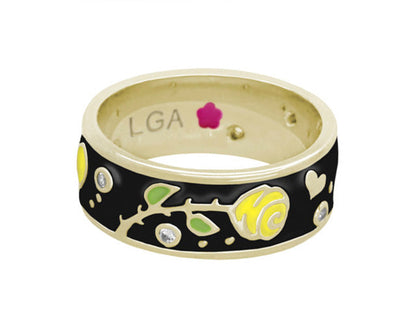 Daisy Love Band Ring — Trailing Rose, black enamel with gold edges, Lauren G Adams on Tampa Home & Garden Store