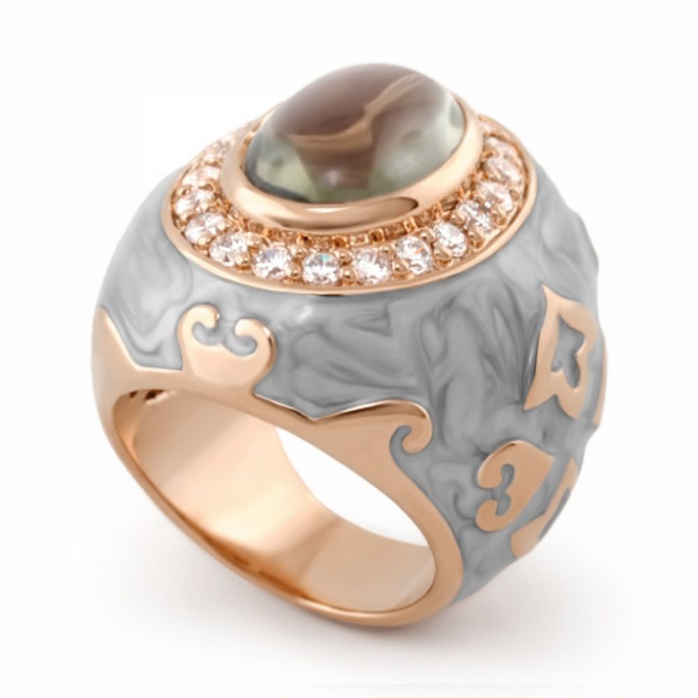 Eilat cocktail ring, rose gold band with enamel and green cabochon, diamonds, Lauren G Adams on Tampa Home & Garden Store