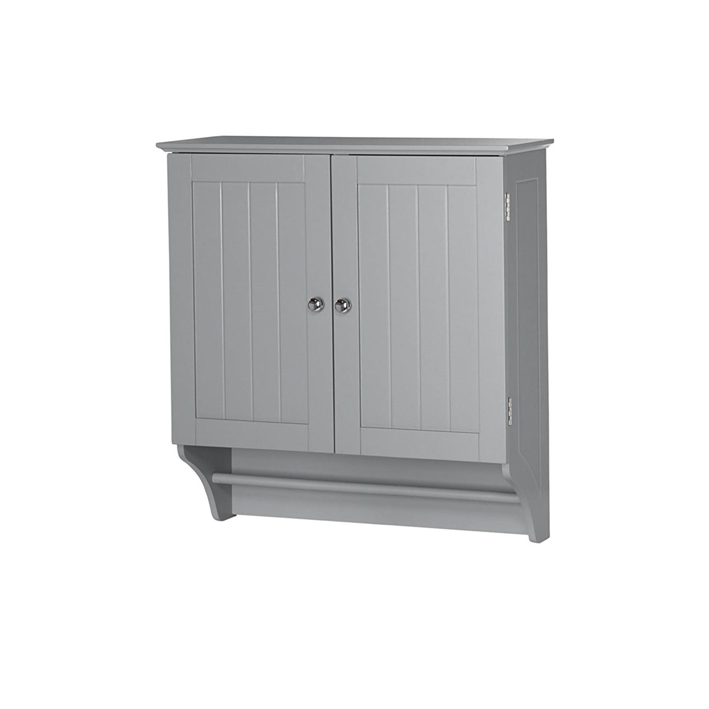 Armario de pared para baño gris de 2 puertas con toallero