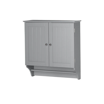 Armario de pared para baño gris de 2 puertas con toallero