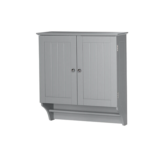 Armario de pared para baño gris de 2 puertas con toallero