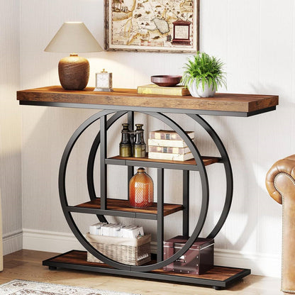 Modern Industrial 41-inch Long Narrow Entryway Foyer Console Table with Shelves