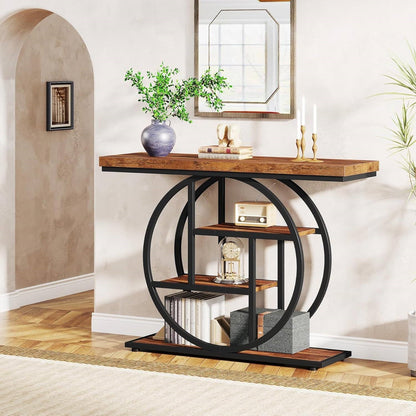 Modern Industrial 41-inch Long Narrow Entryway Foyer Console Table with Shelves