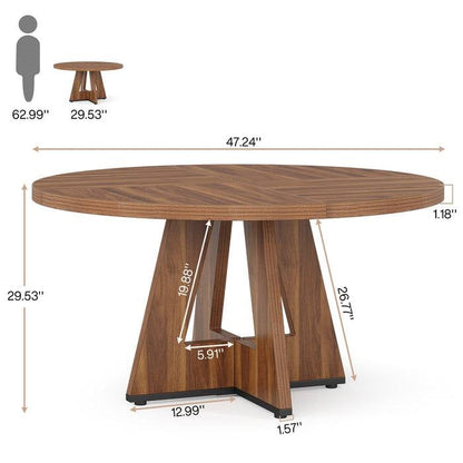 Farmhouse 47-inch Round Kitchen Dining Table in Vintage Brown Wood Finish